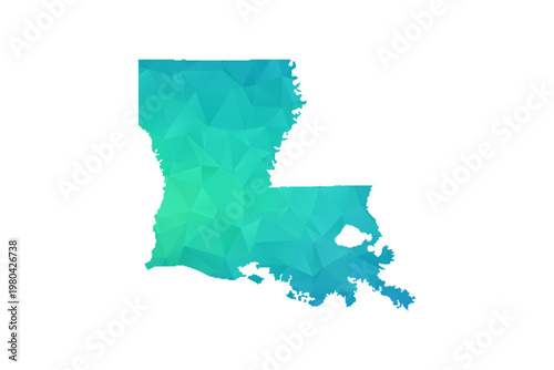 Louisiana Map - Polygon Style Vector Illustration in Green and Blue Gradient, Low Poly Geometric Design, Isolated on White Background, Perfect for Infographics and Learning Use.