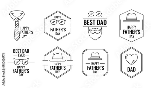 Nine father's day themed badges with and text in black and white fathers