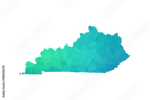 Kentucky Map - Polygon Style Vector Illustration in Green and Blue Gradient, Low Poly Geometric Design, Isolated on White Background, Perfect for Infographics and Learning Use.