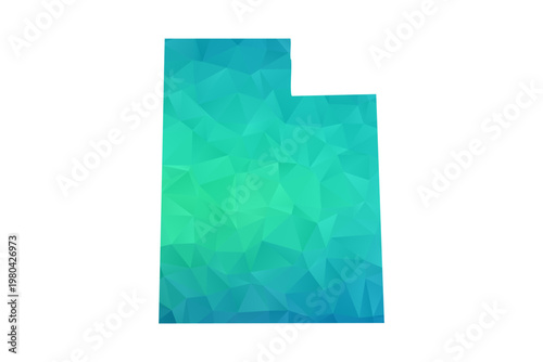 Utah Map - Polygon Style Vector Illustration in Green and Blue Gradient, Low Poly Geometric Design, Isolated on White Background, Perfect for Infographics and Learning Use.