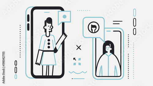 Virtual assistant on smartphone screen interacting with customer service ai chatbot on another device