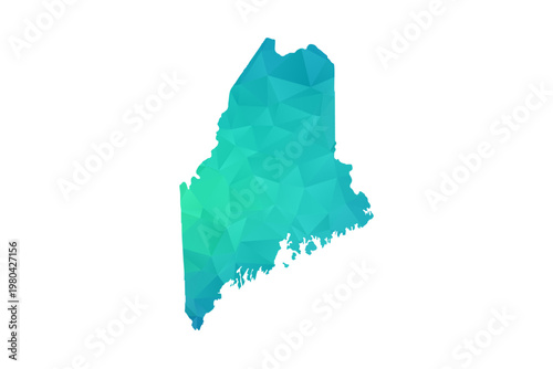 Maine Map - Polygon Style Vector Illustration in Green and Blue Gradient, Low Poly Geometric Design, Isolated on White Background, Perfect for Infographics and Learning Use.