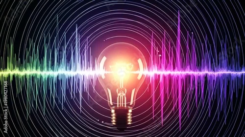 Glowing Light Bulb with Sound Waves.