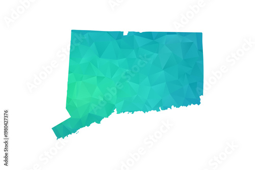 Connecticut Map - Polygon Style Vector Illustration in Green and Blue Gradient, Low Poly Geometric Design, Isolated on White Background, Perfect for Infographics and Learning Use.