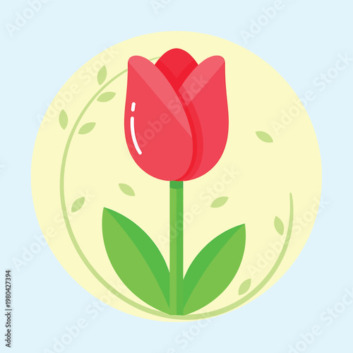 Red Tulip Flower Plant Closeup View.