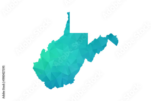 West Virginia Map - Polygon Style Vector Illustration in Green and Blue Gradient, Low Poly Geometric Design, Isolated on White Background, Perfect for Infographics and Learning Use.