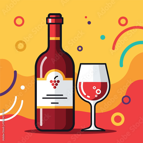 Red wine bottle and glass.