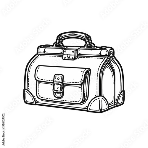 Vintage doctor's bag illustration, a classic leather medical satchel with buckle and handle