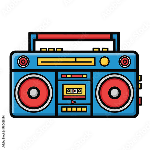 Retro Blue Cassette Boombox Stereo.