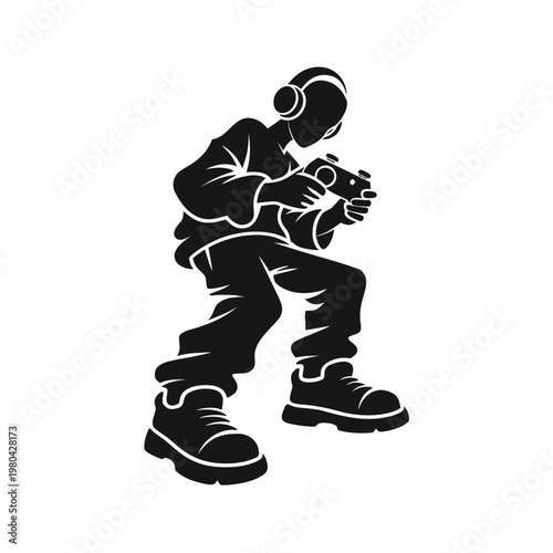 Black silhouette DJ, music icon, vector graphic, sound engineer