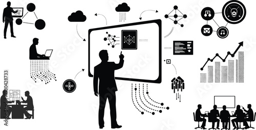 Business strategy and collaboration a visual representation of modern workplace dynamics and innovative problem solving