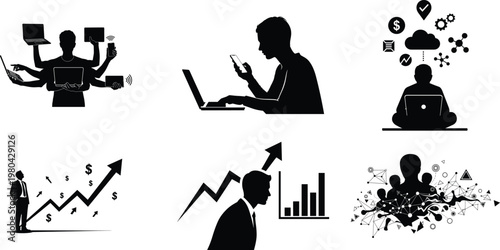 Digital nomad lifestyle a silhouette illustration depicting remote work mindfulness and business growth concepts