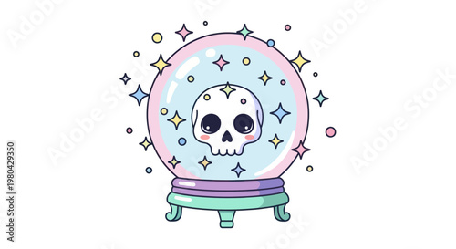 Cute Skull in Crystal Ball, Magic Fortune Teller, Mystical Aura, Pastel Colors