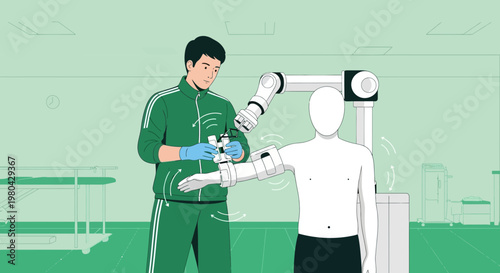 Doctor uses robotic arm to treat patient's arm in futuristic medical lab