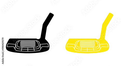 Golf Putter Head Icons Black Yellow Contrast Isolated White Background