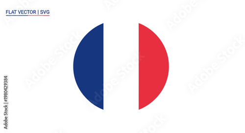 French flag in circle shape, blue, white, red colors, flat vector icon, simple design