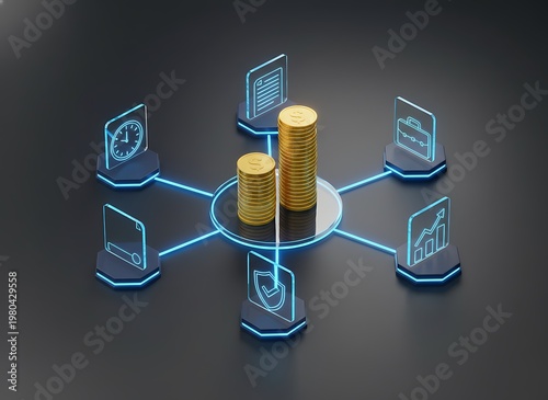 3d isometric law firm billing illustration with legal fees time tracking financial reporting document review and secure revenue management on a digital platform. Financial & Legal Business Management