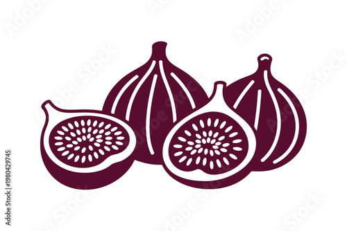 Dark red figs with one fig cut open showing detailed seeds and pulp red fruit sliced fig