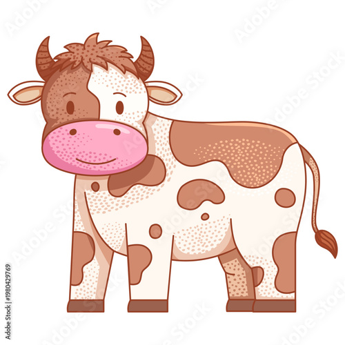 hand-drawn cartoon illustration of a cute cow, for a sacrificial animal for the Islamic festival of Eid al-Adha