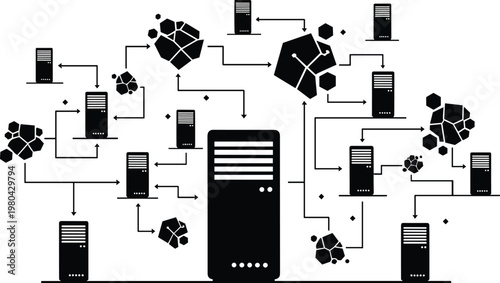 Complex network infrastructure illustration servers data clusters and connections in a modern digital system