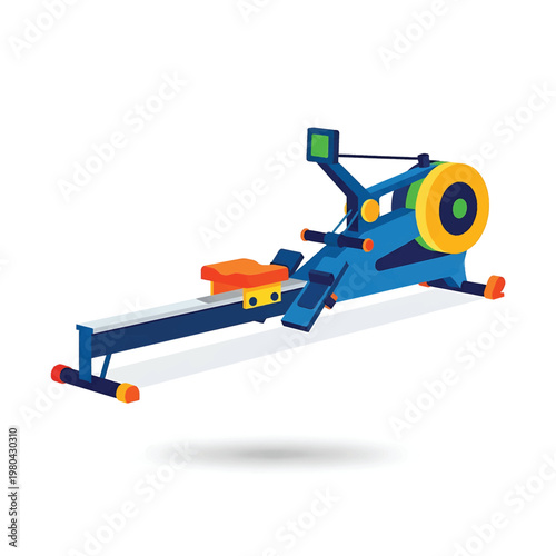 Rowing machine exercise fitness equipment blue.