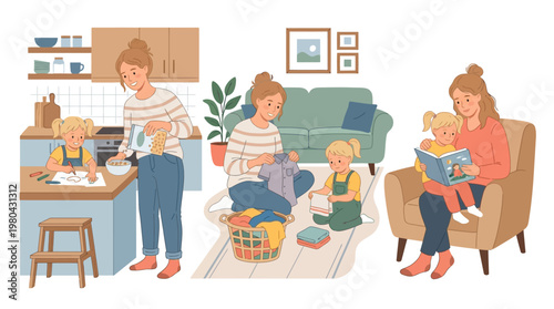 Family with kids at home together.