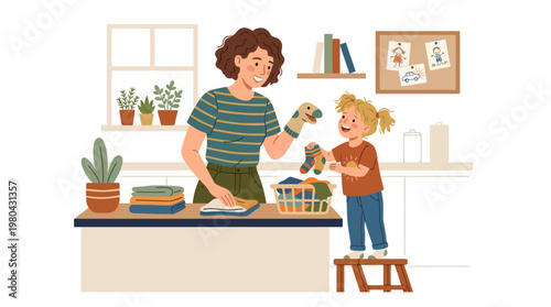 Woman and child baking together sweet.