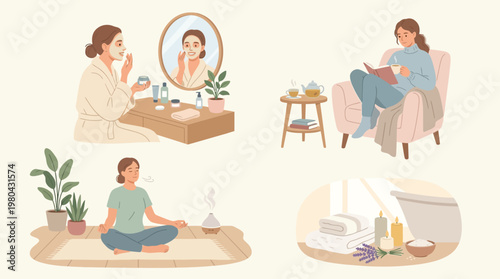 Woman relaxing at home alone calm.