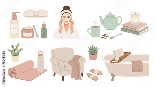 Woman relaxing at home with skincare.