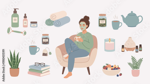 Woman Relaxing with Face Mask On.