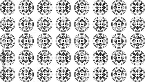 Seamless vector illustration set featuring a decorative pattern of Easter egg icons and floral ornament elements for a round silhouette wallpaper design