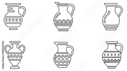 Ceramic jug pitcher line icon vector, pottery earthen ceramic pot symbol outline icon illustration