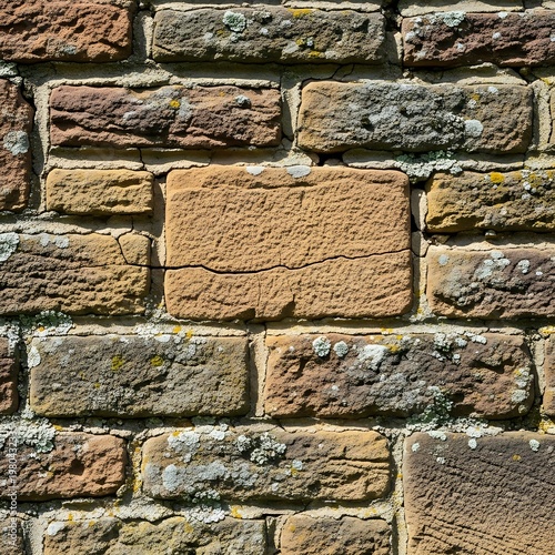 Weathered Old Stone Wall Texture with Lichen