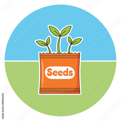 Seedlings growing in orange pot.