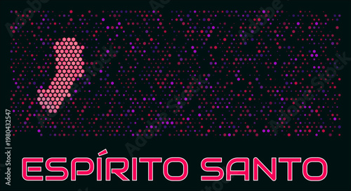 Espirito Santo digital style hexagon map. Vibrant magenta purple pink neon dotted shape. State tiny bright hexagon cells. Espirito Santo honeycomb map design. Modern Vector Illustration.
