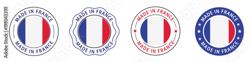 Made in France Round Stamp Badge Icons Set with French Flag Vector