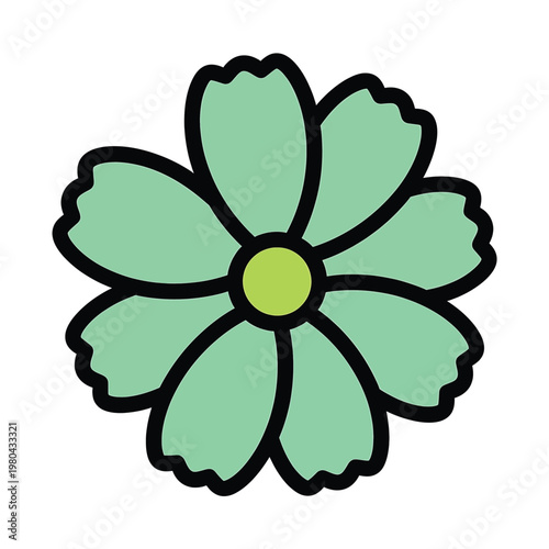 Simple Green Cartoon Flower Illustration.