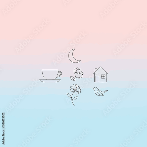 Simple line drawings of a house.