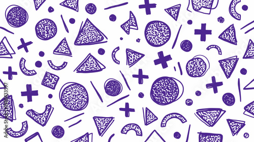 Playful purple food doodle pattern with slices and treats in a seamless design.