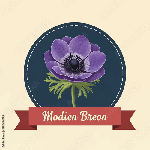 Purple Flower with Green Leaves Closeup.