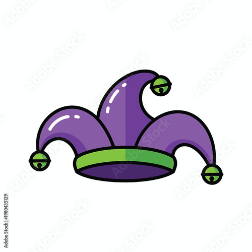 Purple jester hat with green trim.