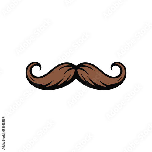 Curled moustache icon for barbershop branding, mustache awareness month, Fathers Day greeting, gentleman style logo, vintage grooming sticker graphics