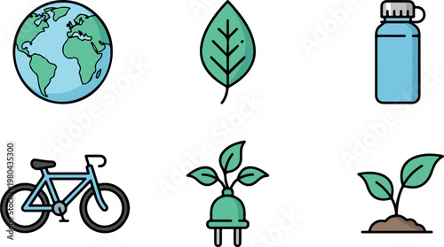 Eco friendly icons for sustainable living and environmental conservation