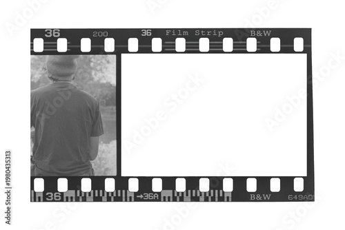 35mm black and white film strip isolated on space for image.