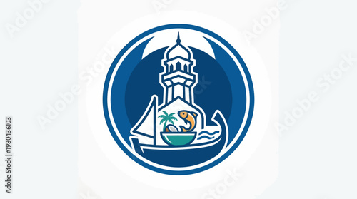 Stylized Tuna Fish Logo with Ocean Elements
