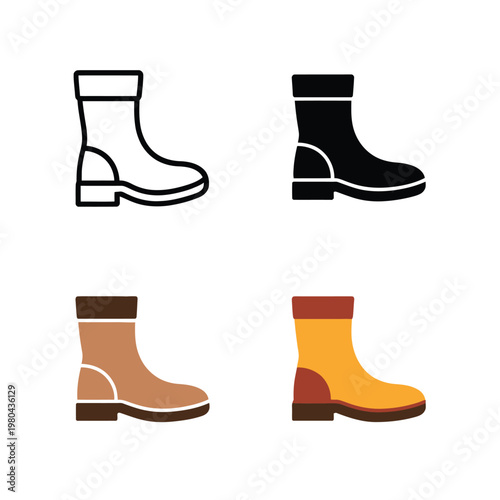Stylish ankle boots pair with classic shapes and warm colors, autumn fashion footwear icons for boutique branding, seasonal advertising, lookbooks
