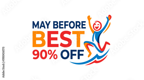 May Before Best 90% Off Sale Badge with Jumping Person