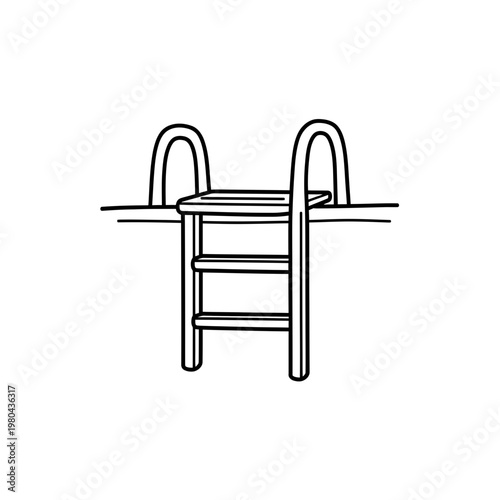 Minimalist Swimming Pool Ladder Line Art Illustration