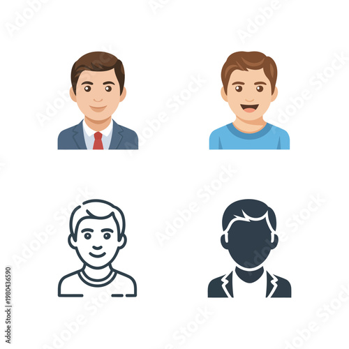 Business avatar icons set, professional profile faces, hr recruitment fair branding, networking event poster, corporate team introduction, vector illustration
