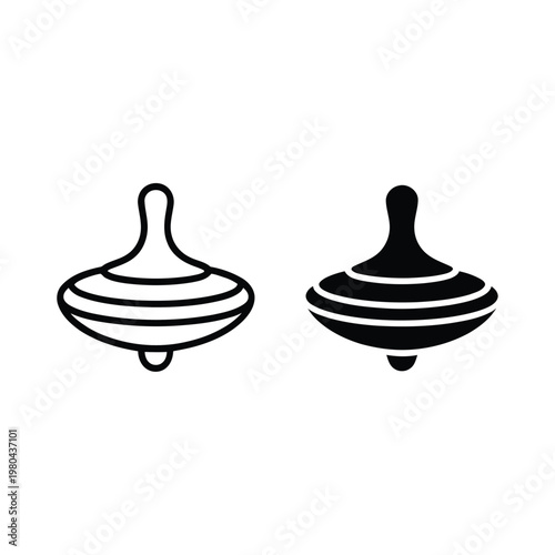 Spinning top icons pair, toy gyroscope symbols, kids fair game, nursery playtime, carnival booth graphic, classroom physics lesson design